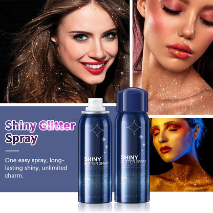 60ml Shiny Silver Glitter Spray High Gloss Glitter Powder Spray Waterproof Shiny Powder Makeup for Body Face Highlight Makeup