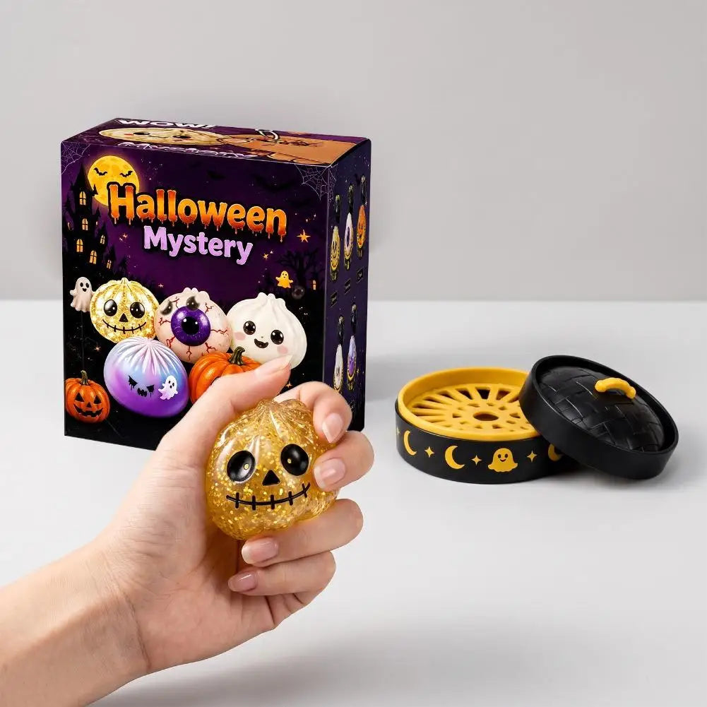 5.5 cm Halloween Dumpling Squishy Toy in Steamer, Slow-Rising Squeeze Toy