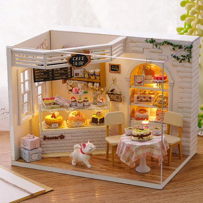 Kitten Mini Dollhouse 3D Puzzle Assembly Kit Creative Bedroom Decor with Furniture Wooden Craft Gift