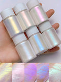 6Pcs/Set Aurora Mermaid Nail Art Powder High-Gloss Polarized White Pearl Chrome Pigment Chameleon Manicure Rubbing Mica Dust *&