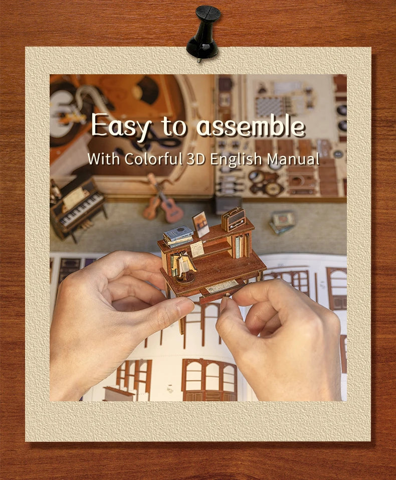 CUTEBEE Book Nook Kit Secret Rhythm DIY Miniature Dollhouse Bookshelf Insert Touch Light Dust Cover Gift
