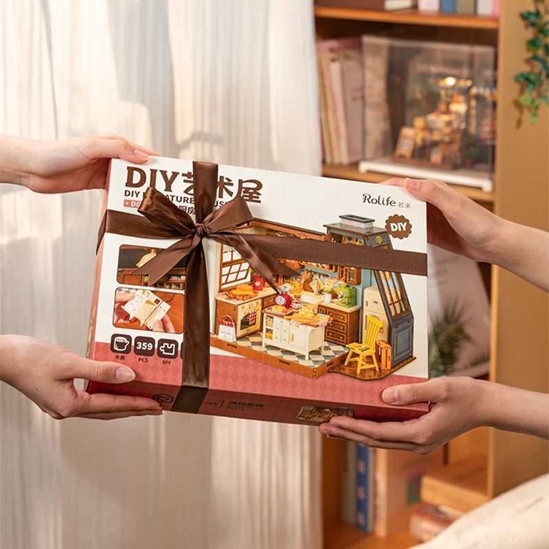 Robotime Rolife Baking Kitchen DIY Miniature Dollhouse Kit DG172 Gift for Women Girls Craft Hobby