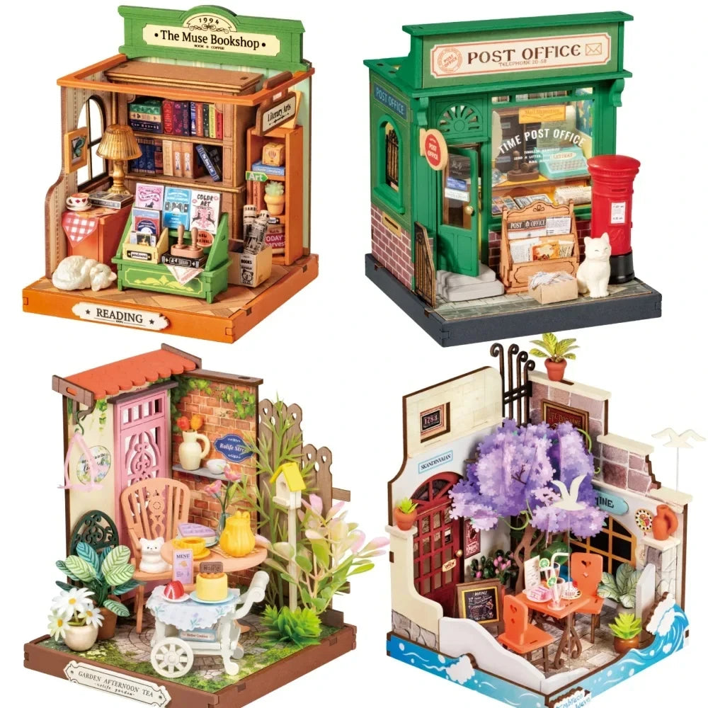 Robotime Rolife Miniature Dollhouse Kit for Kids Girls Wooden Toy Building Set Family Gift 4 Designs