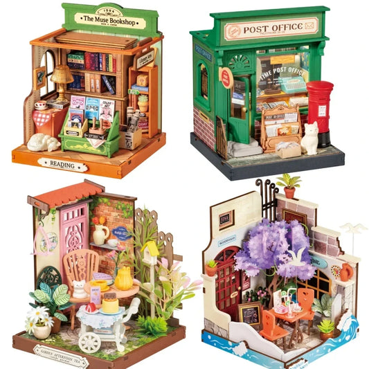 Robotime Rolife Miniature Dollhouse Kit for Kids Girls Wooden Toy Building Set Family Gift 4 Designs