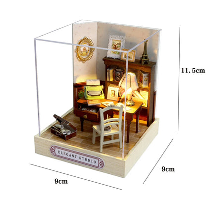 Kitten Mini Dollhouse 3D Puzzle Assembly Kit Creative Bedroom Decor with Furniture Wooden Craft Gift