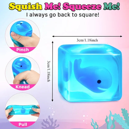 Squishy Ocean Cube | Fun blue slow-rising squishy toys, school rewards, squeezeable for stress relief, portable relaxing fidget squeezers, ideal for Easter, Valentine's Day and Christmas; random colors and styles