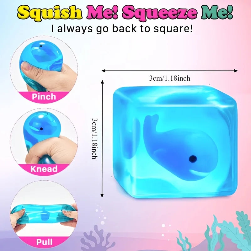 Squishy Ocean Cube | Fun blue slow-rising squishy toys, school rewards, squeezeable for stress relief, portable relaxing fidget squeezers, ideal for Easter, Valentine's Day and Christmas; random colors and styles