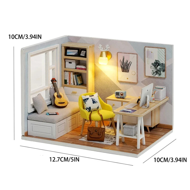 Kitten Mini Dollhouse 3D Puzzle Assembly Kit Creative Bedroom Decor with Furniture Wooden Craft Gift
