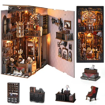 Robotime Book Nook Kit Dark Family Gothic Halloween DIY Wooden Puzzle Bookshelf Insert Decor Gift