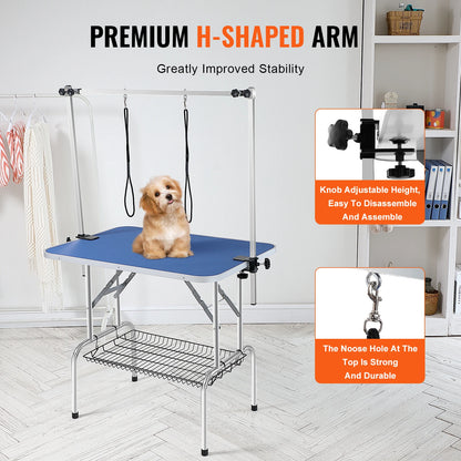 SucceBuy Pet Grooming Table Two Arms with Clamp Dog Station Foldable Pets Stand for Medium Small Dogs with Grooming Loop
