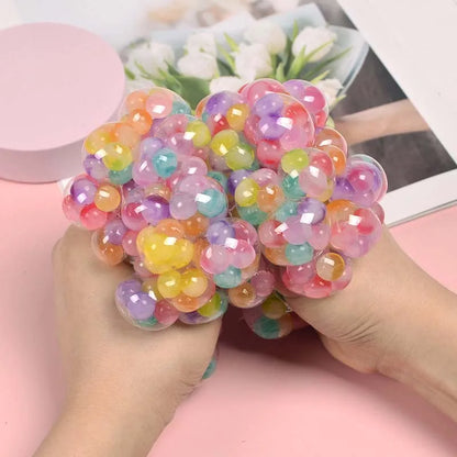 Squeeze Mesh Ball Toy Ball Stress Relief Fidget Toy Colorful Beads Inside Soft Squishy Ball For Adults Funny Decompression Toys
