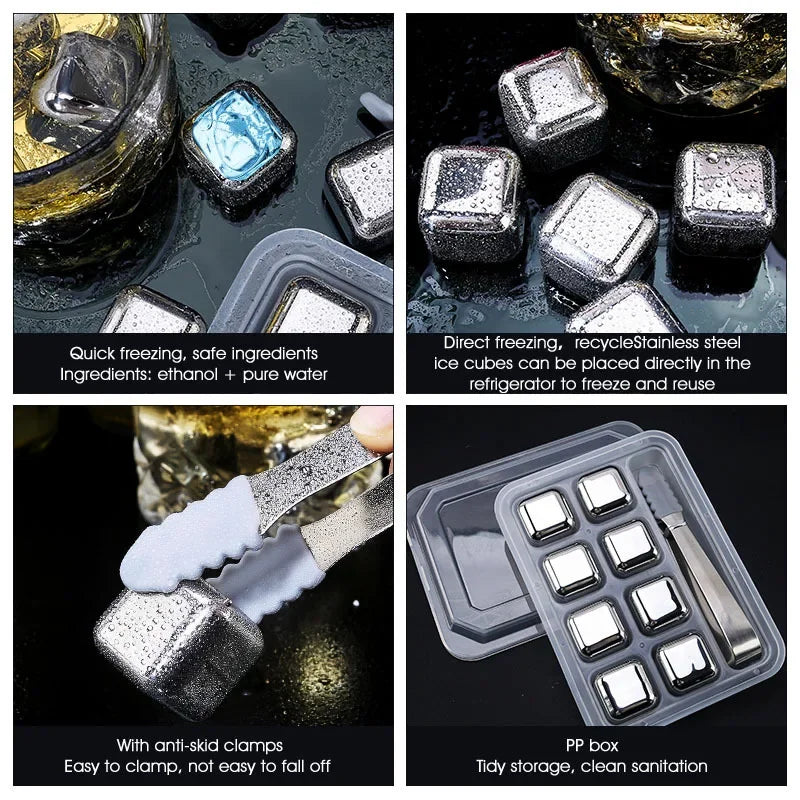 4/6/8 Pcs Stainless Steel Ice Cubes Set Reusable Chilling Stones for Whiskey Wine Wine Cooling Cube Chilling Rock Party Bar Tool