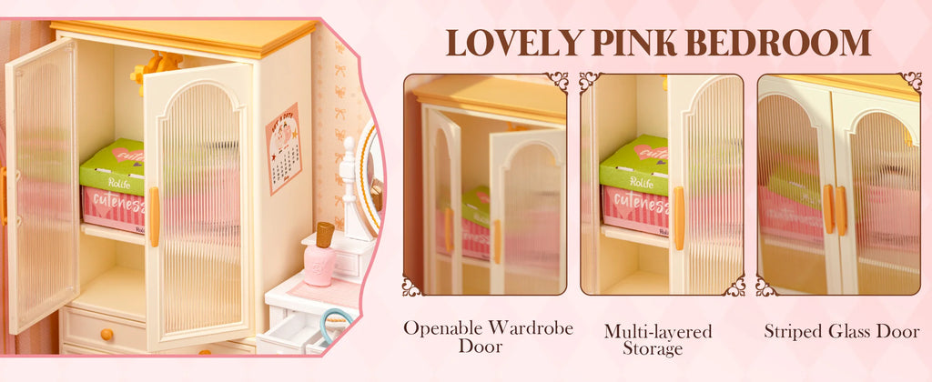 Robotime Rolife 3D Puzzle Lovely Pink Bedroom DIY Miniature House Kit Building Blocks Gift Girls Kids