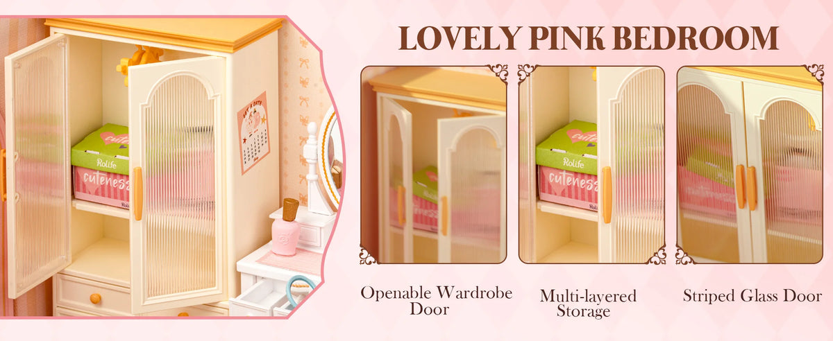 Robotime Rolife 3D Puzzle Lovely Pink Bedroom DIY Miniature House Kit Building Blocks Gift Girls Kids
