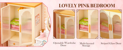 Robotime Rolife 3D Puzzle Lovely Pink Bedroom DIY Miniature House Kit Building Blocks Gift Girls Kids