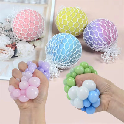 Colorful Mesh Grape Squeeze Balls Rainbow Squishy Ball Sensory Stress Ball Fidget Toys for Stress Relief Office Birthday Gift