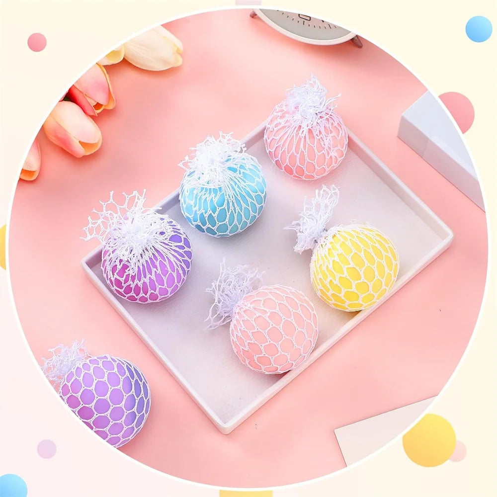 Colorful Mesh Grape Squeeze Balls Rainbow Squishy Ball Sensory Stress Ball Fidget Toys for Stress Relief Office Birthday Gift