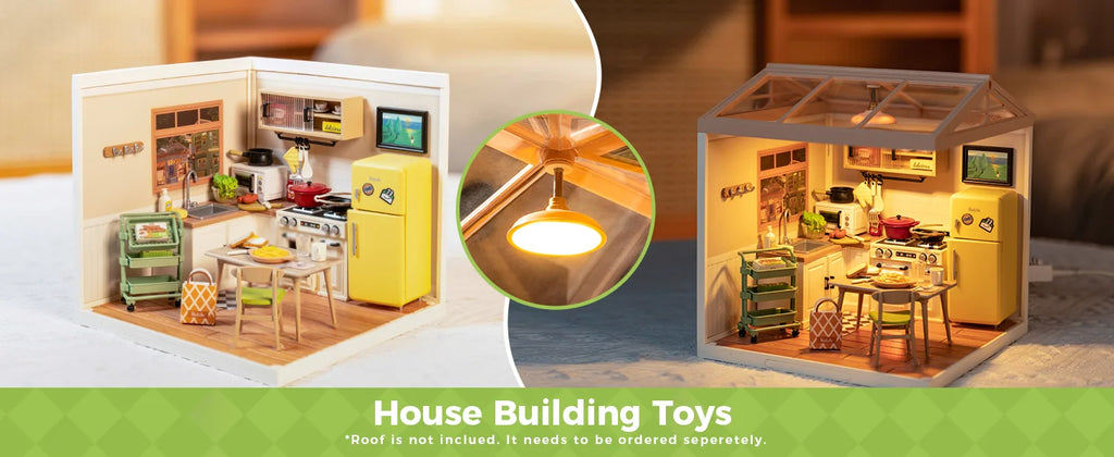 Robotime Rolife Happy Meals Kitchen DIY Miniature House Kit 3D Puzzle Building Blocks Gift Kids Adults