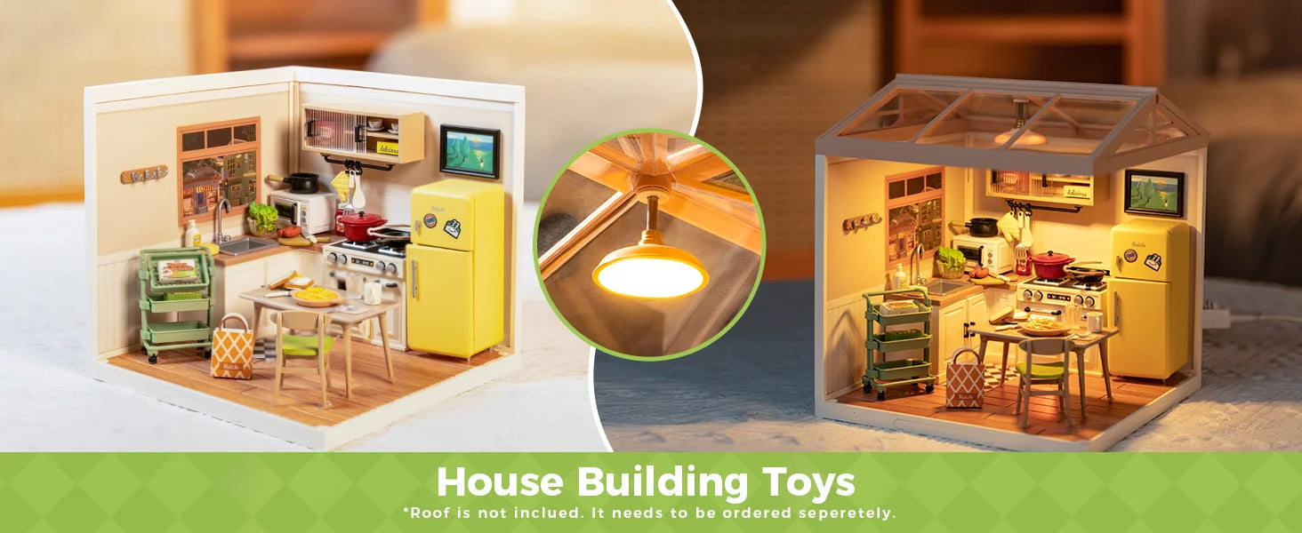 Robotime Rolife Happy Meals Kitchen DIY Miniature House Kit 3D Puzzle Building Blocks Gift Kids Adults