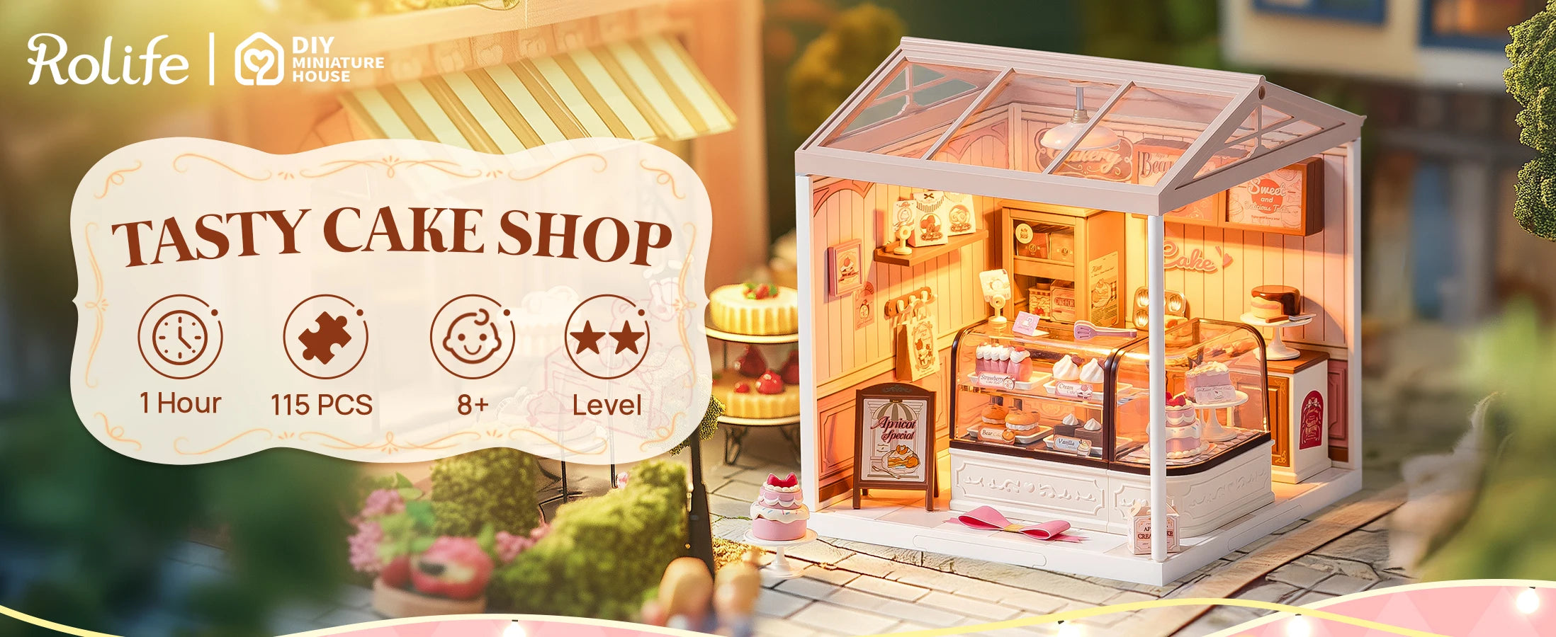 Robotime Rolife Super Creator Tasty Cake Shop DIY Miniature Dollhouse Building Blocks Gift for Kids
