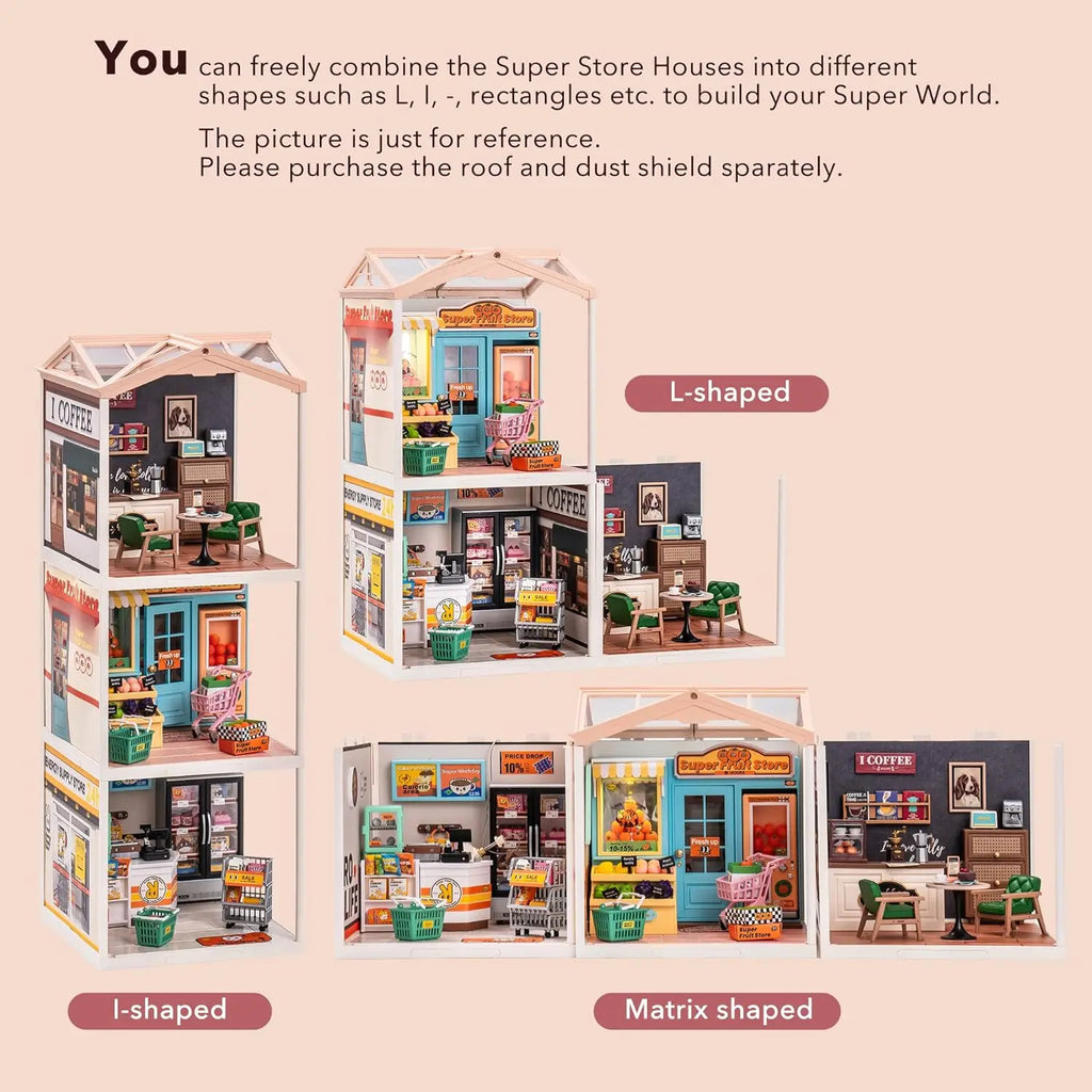 Robotime Mini Dollhouse Kit 1:20 Fruit Store Cafe with LED Lights DIY Gift for Teens Adults