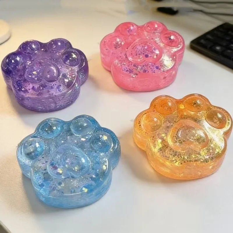 Squishy Sequin Maltose Cat Paw Slow Rebound Squeeze Toys Stress Relief Fidget Toys for Adults Decompression Sensory Toys