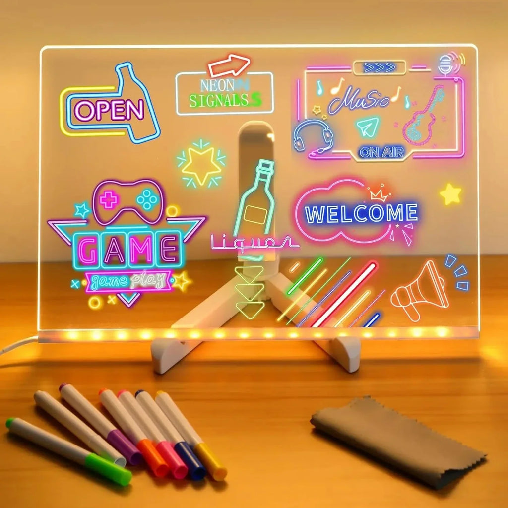 DIY LED Note Board With Night Light Colorful 7 Pens Acrylic Message Board Children‘s Drawing Board For Kids Birthday Gift