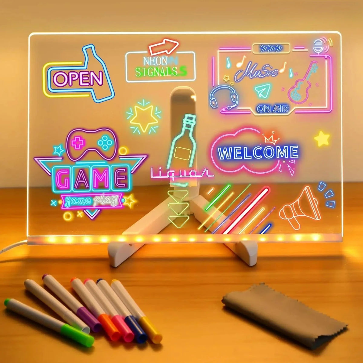 DIY LED Note Board Night Light Colorful 7 Pens Acrylic Message Drawing Board Kids Birthday Gift
