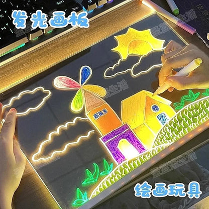 LED Light Up Doodle Pad Reusable Erasable Fluorescent Drawing Board Kids Art Painting Toy Party Gift