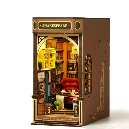 Robotime Book Nook Kit Bookstore TGB07 DIY Miniature Bookshelf Insert with Lights Gift Adults Kids