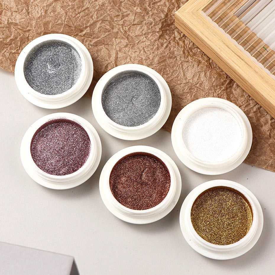 6pcs Chrome Mirror White Nail Powder Pigment Gold Silver Rubbing Holographic Aurora Iridescent Metallic Nail ArtPower Decoration
