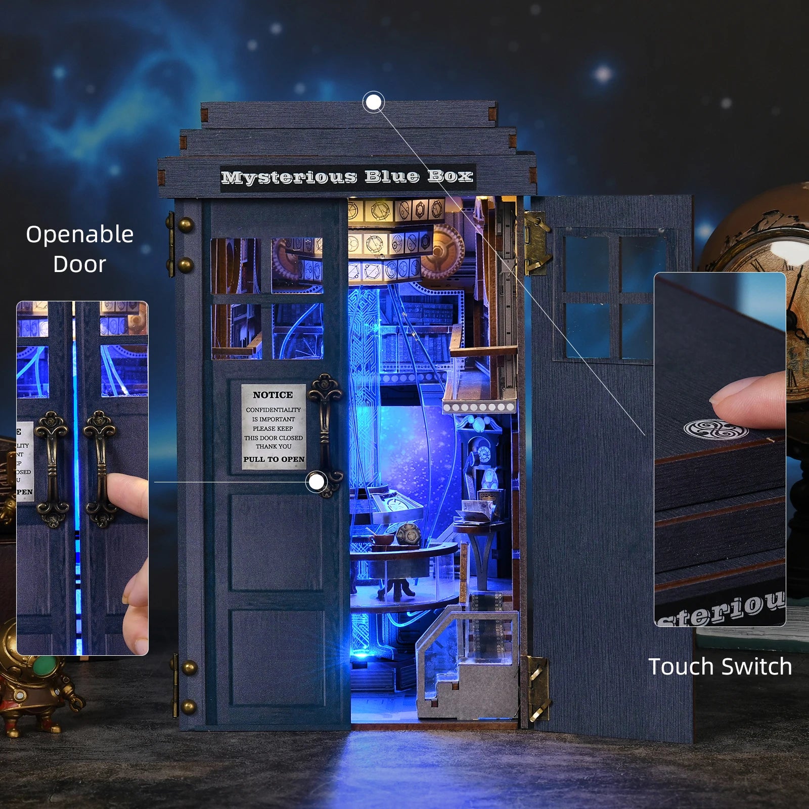 Robotime Book Nook Kit Mysterious Telephone Booth DIY Wooden Puzzle Bookshelf Insert Decor Gift