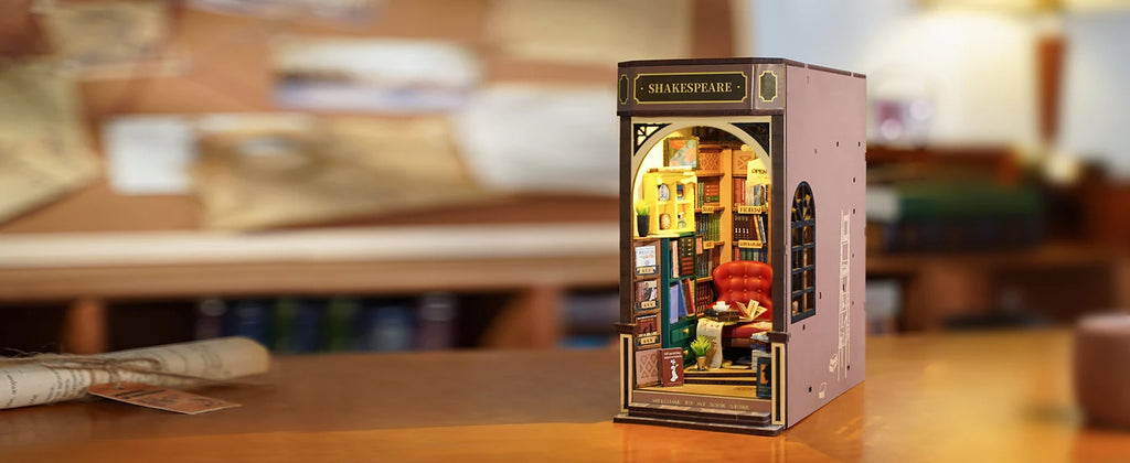 Robotime Book Nook Kit Bookstore TGB07 DIY Miniature Bookshelf Insert with Lights Gift Adults Kids