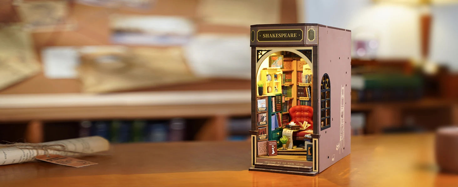 Robotime Book Nook Kit Bookstore TGB07 DIY Miniature Bookshelf Insert with Lights Gift Adults Kids