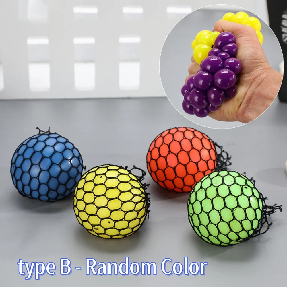 Colorful Mesh Grape Squeeze Balls Rainbow Squishy Ball Sensory Stress Ball Fidget Toys for Stress Relief Office Birthday Gift