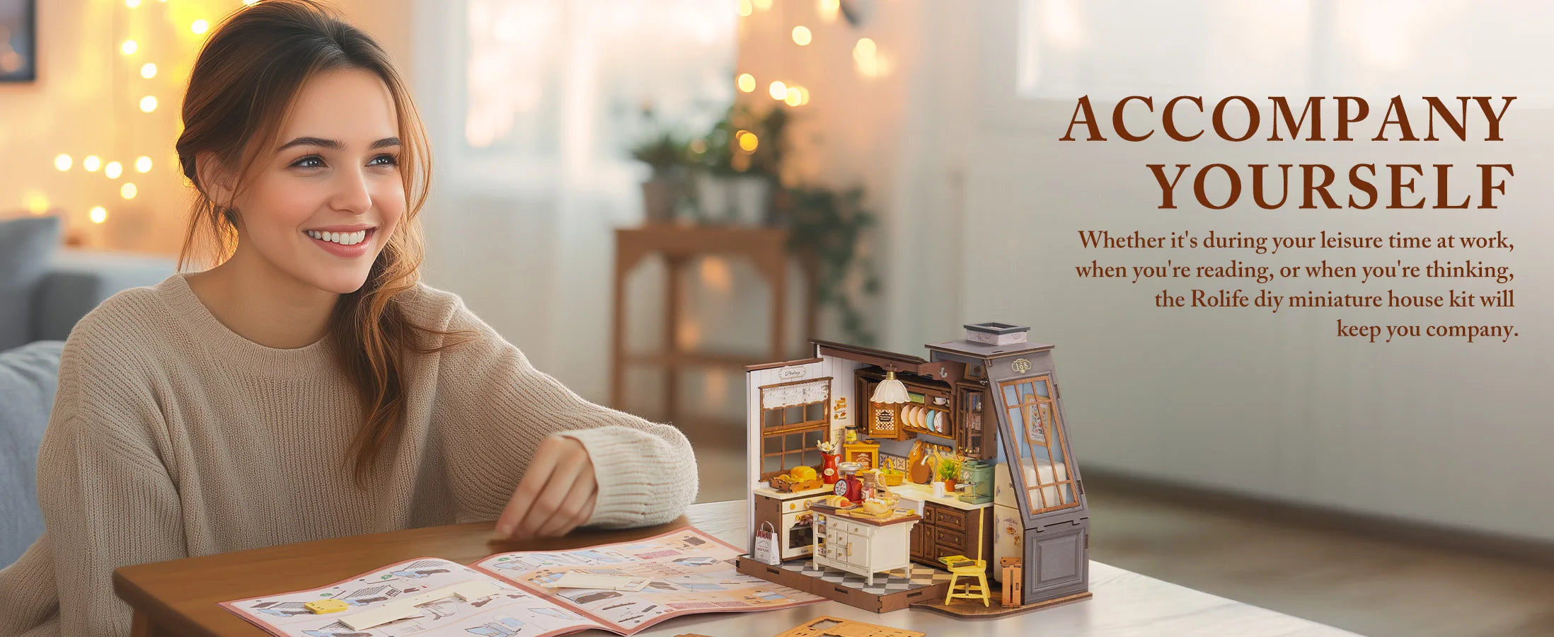 Robotime Rolife Baking Kitchen DIY Miniature Dollhouse Kit DG172 Gift for Women Girls Craft Hobby