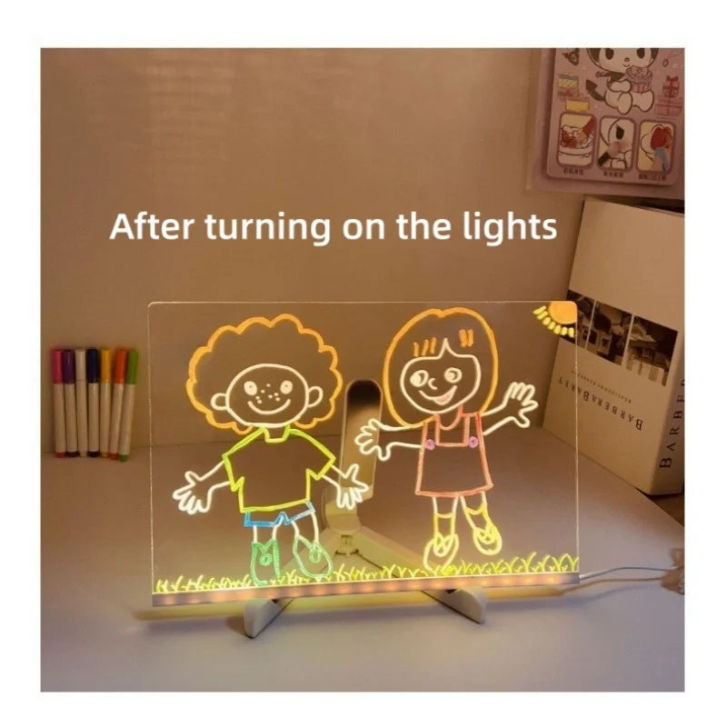 LED Light Up Doodle Pad Reusable Erasable Fluorescent Drawing Board Kids Art Painting Toy Party Gift
