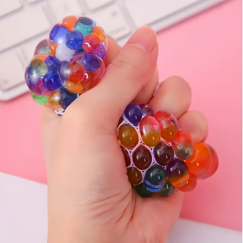 Rainbow Bead Mesh Squish Grape Ball TPR Soft Pinch Stress Relief Vent Toy Portable Pocket Anti-Anxiety Adult Relax Fidget Gift