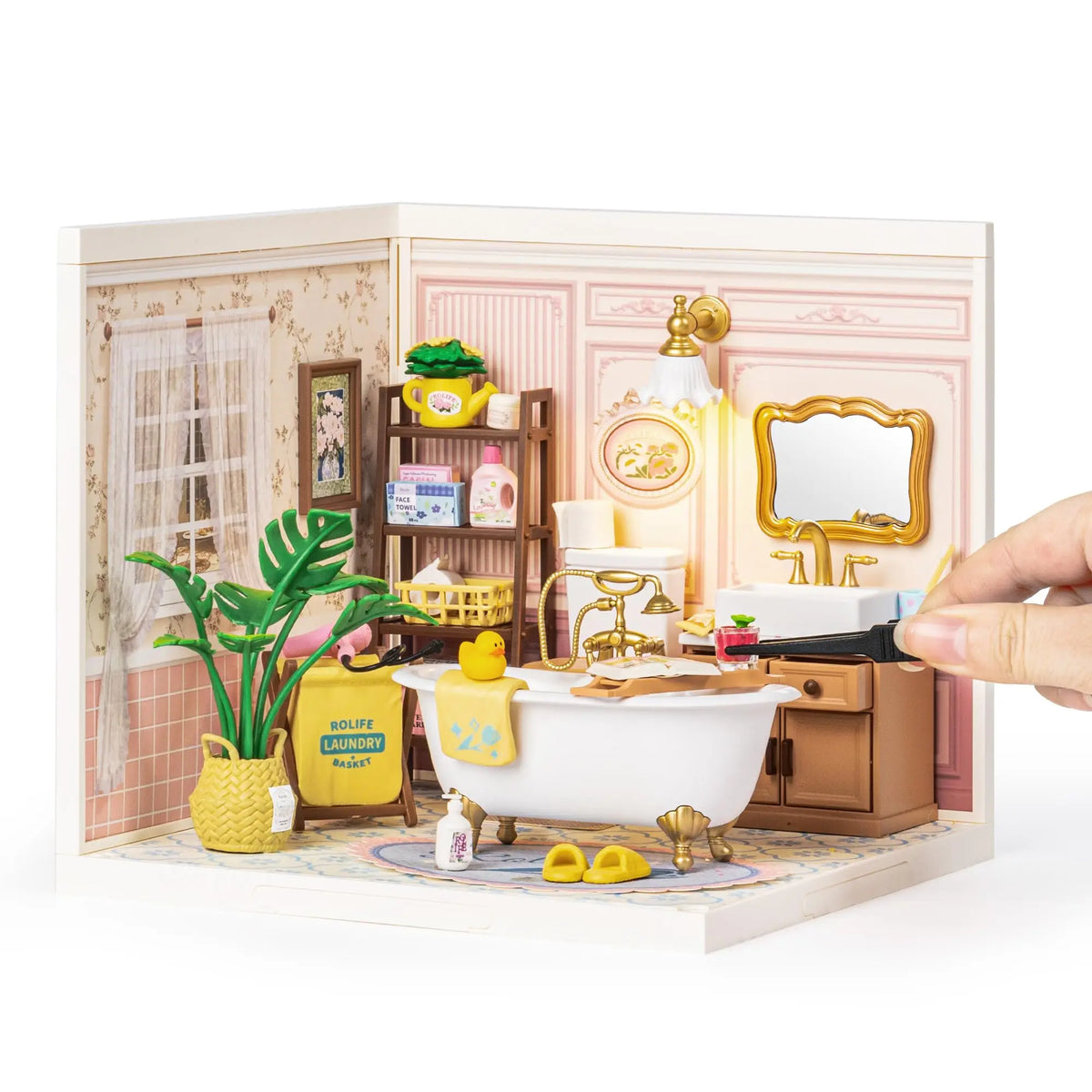 Robotime DIY Miniature Dollhouse Kit Pop Bubble Bathroom Model Building Set Creative Birthday Gift Adults Kids
