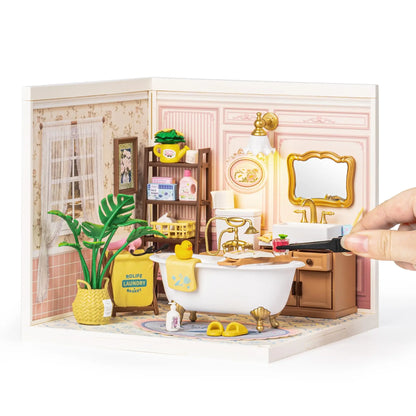Robotime DIY Miniature Dollhouse Kit Pop Bubble Bathroom Model Building Set Creative Birthday Gift Adults Kids