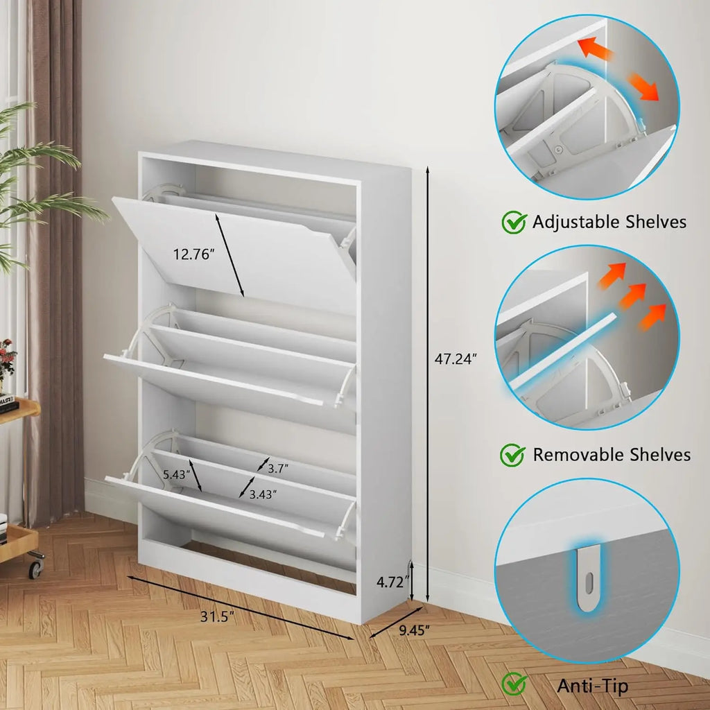 Shoe Cabinet with 3 Flip Drawers, Hidden Wood Shoe Cabinet,Freestanding Shoe Storage Cabinet for Entryway, Customized