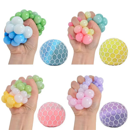 Colorful Mesh Grape Squeeze Balls Rainbow Squishy Ball Sensory Stress Ball Fidget Toys for Stress Relief Office Birthday Gift