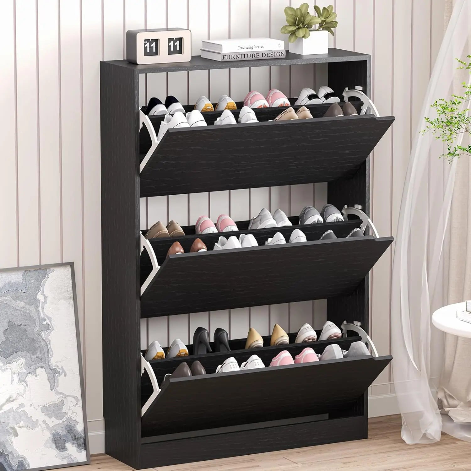 Shoe Cabinet with 3 Flip Drawers, Hidden Wood Shoe Cabinet,Freestanding Shoe Storage Cabinet for Entryway, Customized