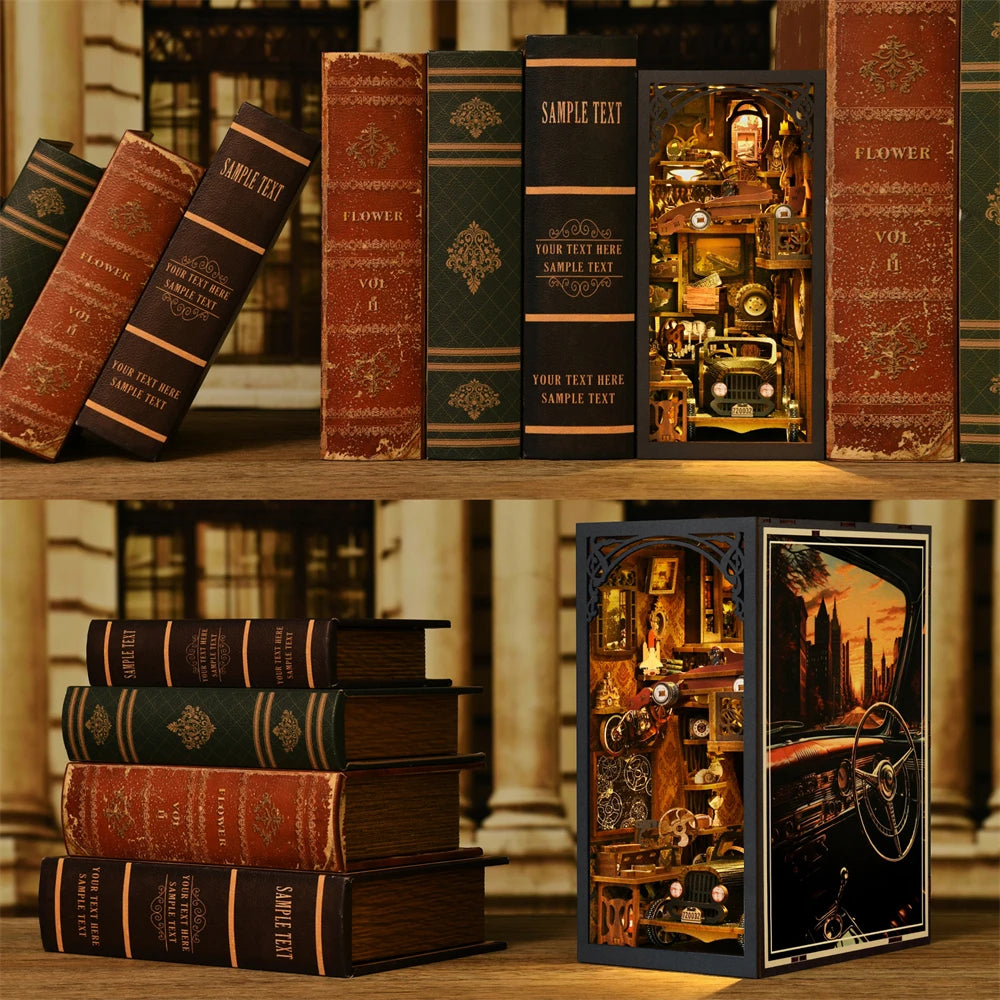 Robotime Book Nook Kit Classic Car F1 DIY Wooden Puzzle Bookshelf Insert Decor Gift Adults Teens