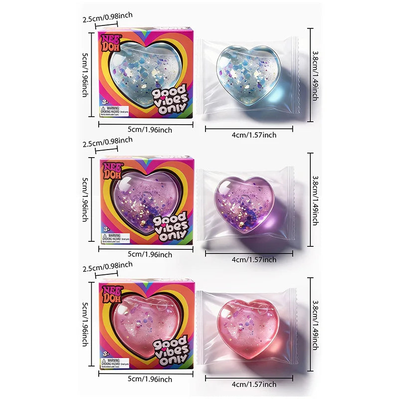 NeeDoh Style Heart Shaped Stress Reliever Super Soft Squishy Gel with Uplifting Vibes Sensory Fidget Gadget for Anxiety Relief