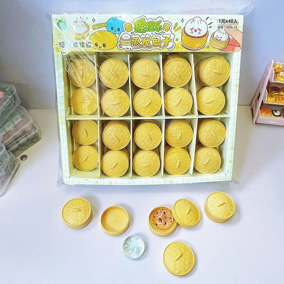 Crystal Mini Dumpling Bun Squishy Toy with Steamer Random 1/3/5/10 Pack