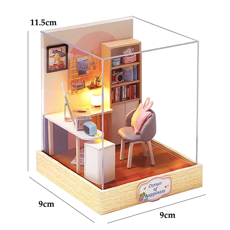 Kitten Mini Dollhouse 3D Puzzle Assembly Kit Creative Bedroom Decor with Furniture Wooden Craft Gift