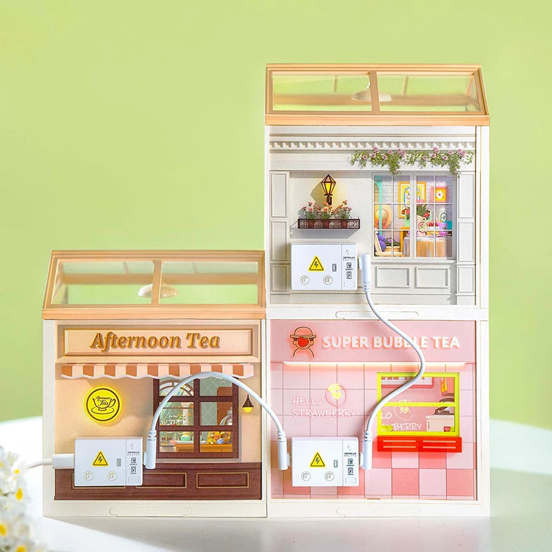 Robotime DIY Miniature Dollhouse Kit Supply Store with LED Lights Birthday Gift Adults Teens