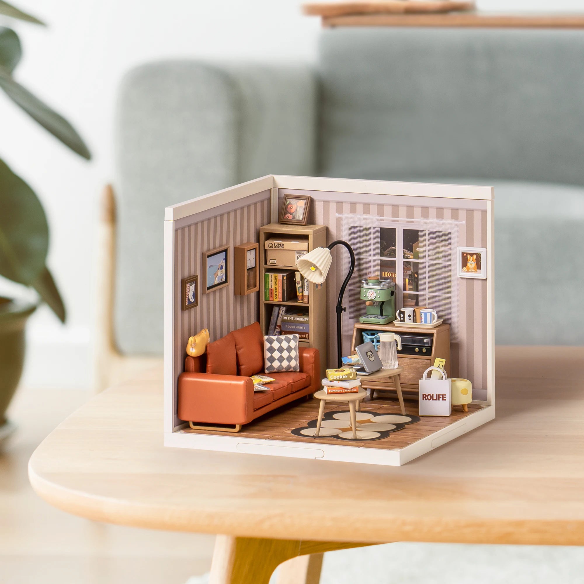 Robotime Rolife Cozy Living Lounge DIY Miniature House Kit 3D Puzzle Building Blocks Gift Adults Kids