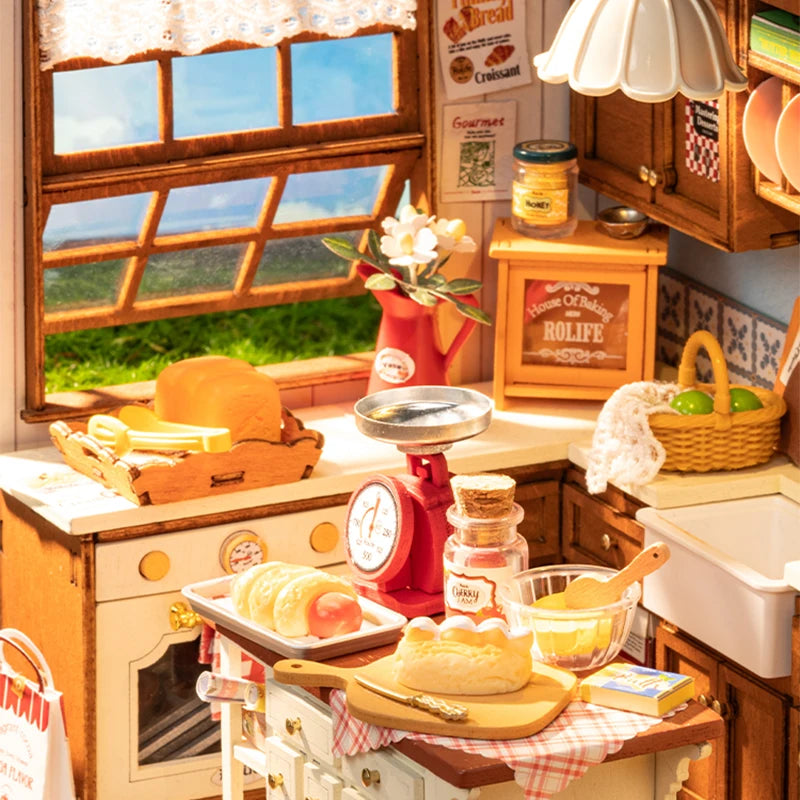 Robotime Rolife Baking Kitchen DIY Miniature Dollhouse Kit DG172 Gift for Women Girls Craft Hobby